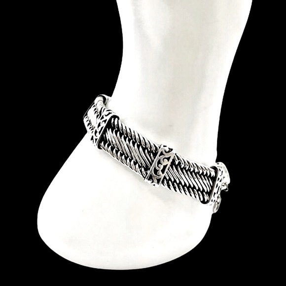 LOIS HILL Sterling Silver Woven Bracelet w Cut Out Stations & Lobster Claw Clasp - Picture 3 of 9